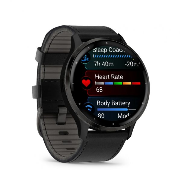 GARMIN VENU 3 SLATE БЕЗЕЛ С BLACK КОРПУС И КОЖЕНА КАИШКА 2