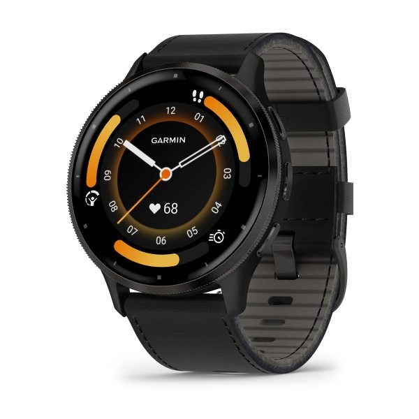 GARMIN VENU 3 SLATE БЕЗЕЛ С BLACK КОРПУС И КОЖЕНА КАИШКА