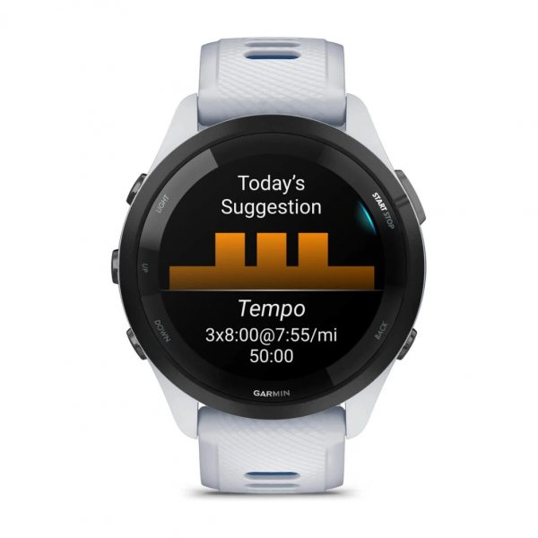 GARMIN FORERUNNER 265 BLACK БЕЗЕЛ С WHITESTONE КОРПУС И WHITESTONE/TIDAL BLUE СИЛИКОНОВА КАИШКА  3