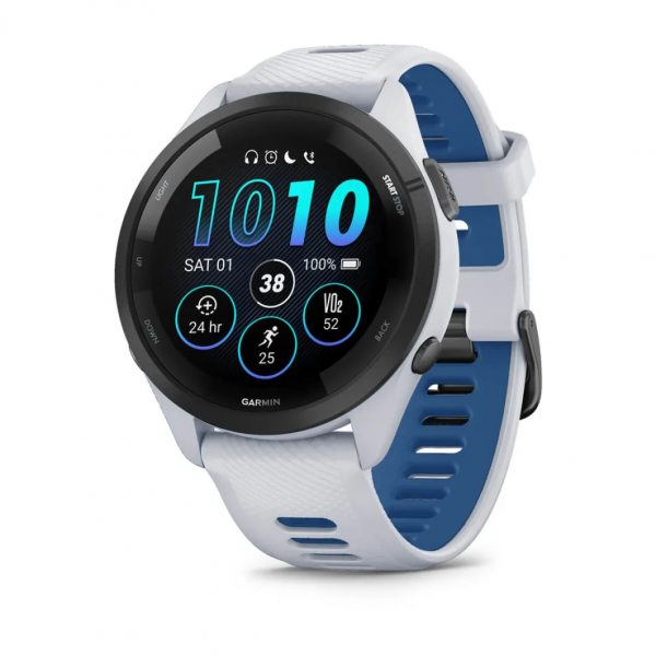 GARMIN FORERUNNER 265 BLACK БЕЗЕЛ С WHITESTONE КОРПУС И WHITESTONE/TIDAL BLUE СИЛИКОНОВА КАИШКА 
