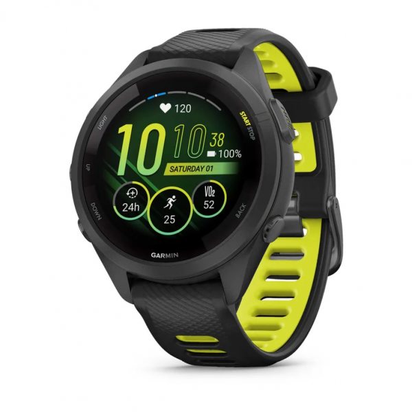 GARMIN FORERUNNER 265S BLACK БЕЗЕЛ И КОРПУС С BLACK/AMP YELLOW СИЛИКОНОВА КАИШКА