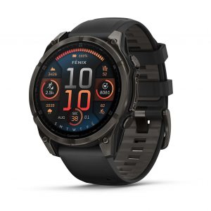 Garmin Fenix 8 47mm AMOLED Sapphire Carbon Gray DLC Titanium с Black/Pebble Gray силиконова каишка