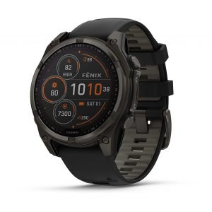 Garmin Fenix 8 47mm Solar Sapphire Carbon Gray DLC Titanium с Black/Pebble Gray силиконова каишка
