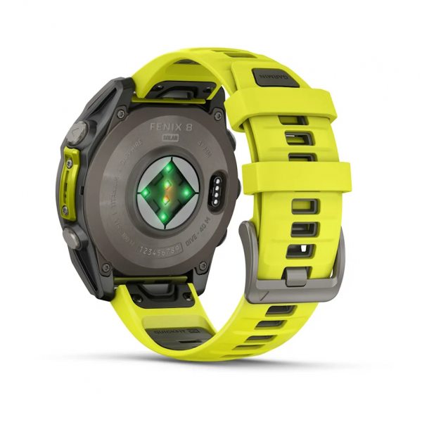 GARMIN FENIX 8 47MM SOLAR SAPPHIRE TITANIUM С AMP YELLOW/GRAPHITE СИЛИКОНОВА КАИШКА  10