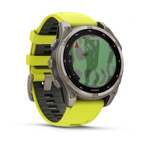 GARMIN FENIX 8 47MM SOLAR SAPPHIRE TITANIUM С AMP YELLOW/GRAPHITE СИЛИКОНОВА КАИШКА  2