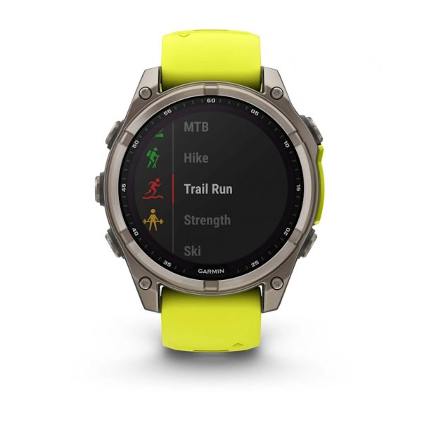 GARMIN FENIX 8 47MM SOLAR SAPPHIRE TITANIUM С AMP YELLOW/GRAPHITE СИЛИКОНОВА КАИШКА  5