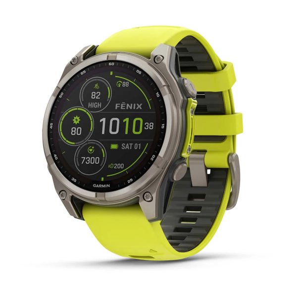 GARMIN FENIX 8 47MM SOLAR SAPPHIRE TITANIUM С AMP YELLOW/GRAPHITE СИЛИКОНОВА КАИШКА 