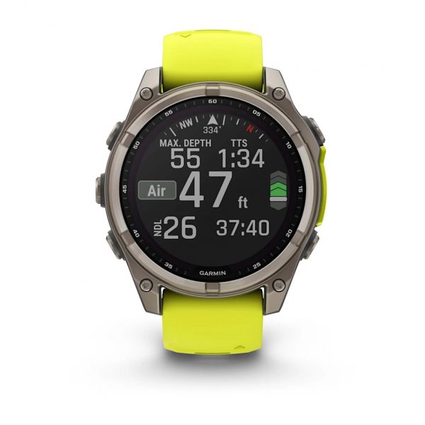 GARMIN FENIX 8 47MM SOLAR SAPPHIRE TITANIUM С AMP YELLOW/GRAPHITE СИЛИКОНОВА КАИШКА  6