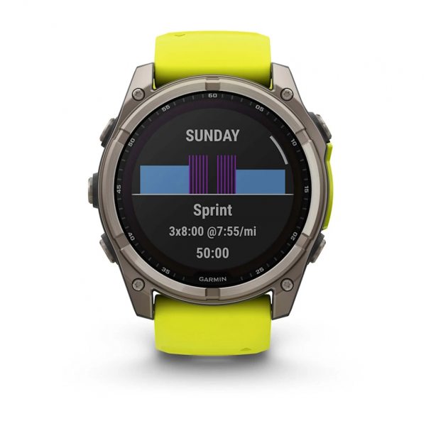 GARMIN FENIX 8 51MM SOLAR SAPPHIRE TITANIUM С AMP YELLOW/GRAPHITE СИЛИКОНОВА КАИШКА 3