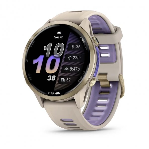 GARMIN FORERUNNER 970 SOFT GOLD TITANIUM С FRENCH GREY КОРПУС И FRENCH GREY/TRANSLUCENT INDIGO КАИШКА