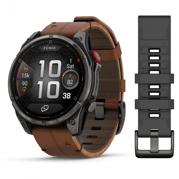 GARMIN FENIX 8 PRO 47MM AMOLED SAPPHIRE CARBON GREY DLC TITANIUM С CHESTNUT КОЖЕНА КАИШКА