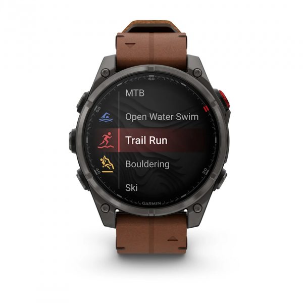 GARMIN FENIX 8 PRO 47MM AMOLED SAPPHIRE CARBON GREY DLC TITANIUM С CHESTNUT КОЖЕНА КАИШКА 8