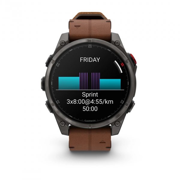 GARMIN FENIX 8 PRO 47MM AMOLED SAPPHIRE CARBON GREY DLC TITANIUM С CHESTNUT КОЖЕНА КАИШКА 5