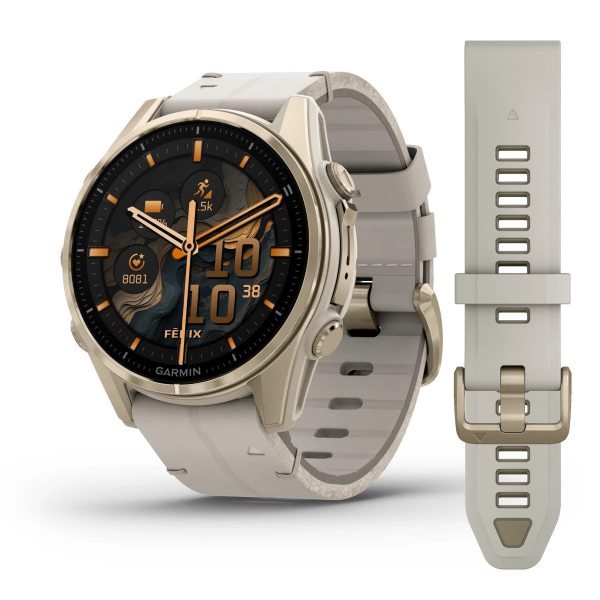 GARMIN FENIX 8 43MM AMOLED SAPPHIRE SOFT GOLD STAINLESS STEEL С FOG GRAY КОЖЕНА КАИШКА