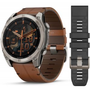 Garmin Fenix 8 51mm AMOLED Sapphire Bare Titanium Black с Chestnut кожена каишка