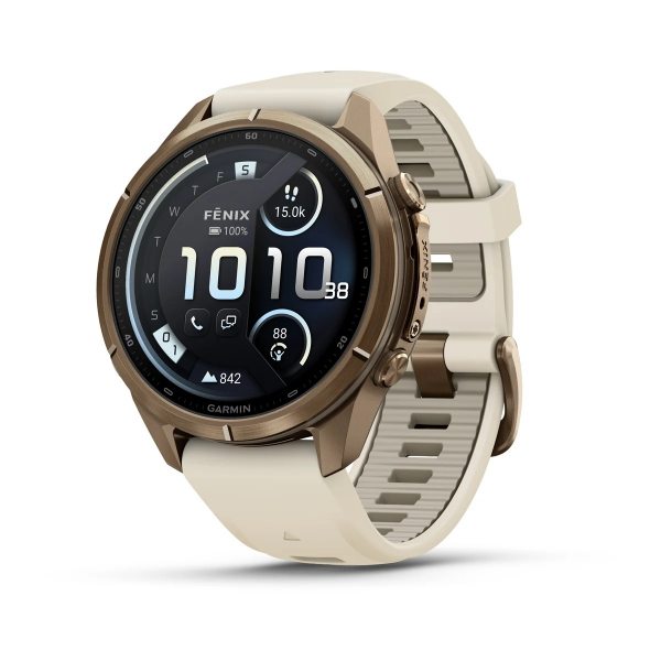GARMIN FENIX 9 PRO INREACH 43MM AUTUMN GOLD TITANIUM С CREAM/FRENCH GREY СИЛИКОНОВА КАИШКА