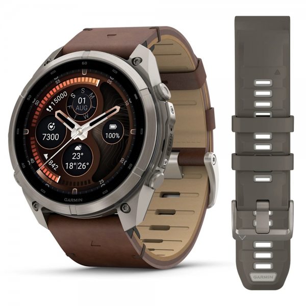 GARMIN FENIX 9 PRO INREACH 51MM TITANIUM С WALNUT КОЖЕНА КАИШКА